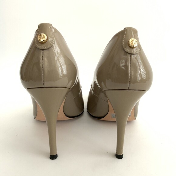 Stuart Weitzman Heels Women Size 7.5 Beige Patent Leather Peep-toe Pumps - Picture 7 of 12